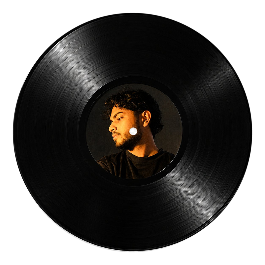 DJ Bhargav portrait on a vinyl record